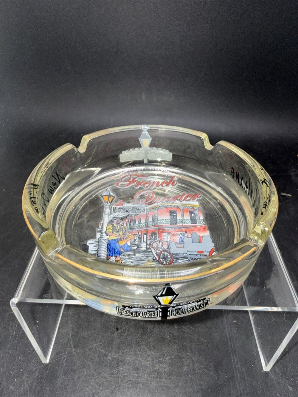 Vintage New Orleans French Quarter Bourbon St Glass Souvenir Ashtray